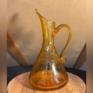 Vintage MCM Rainbow Glass Control Bubble Amber Glass Pitcher